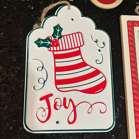 4 pc Festive Holiday Wall Decor Set - wood & metal - Red, White, Green - Picture 3 of 8